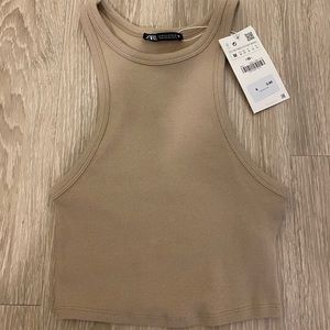 Zara Tan Ribbed Crop Top!
